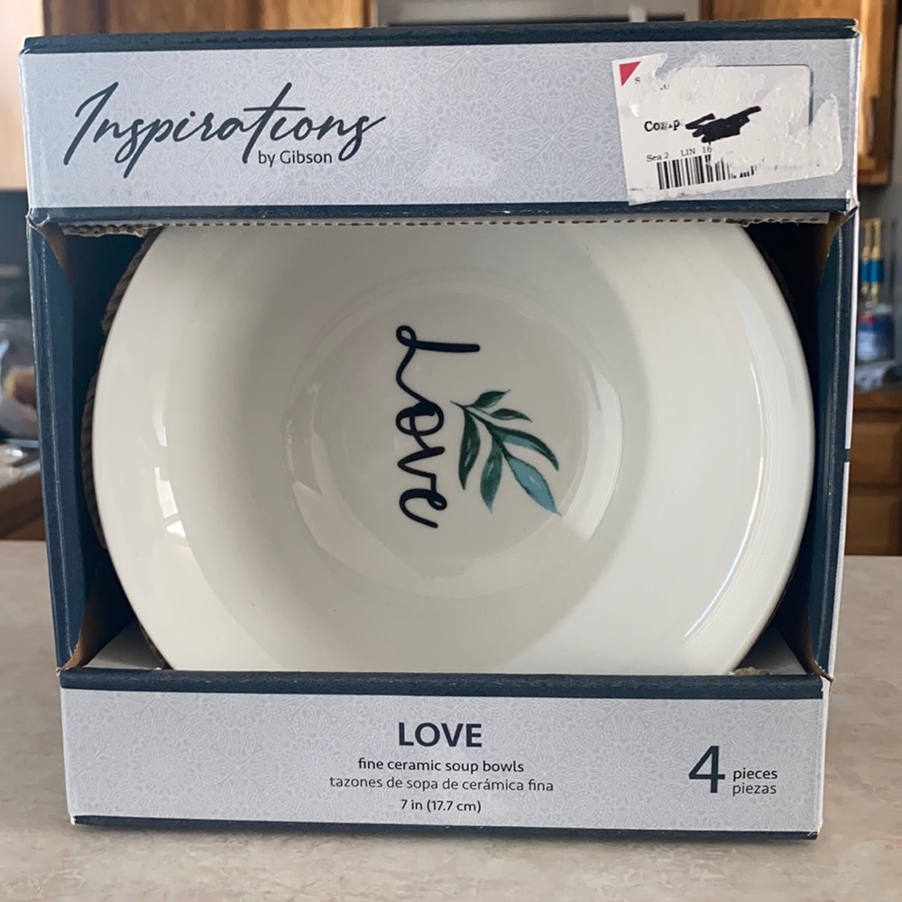 4 “Love” ceramic soup bowls